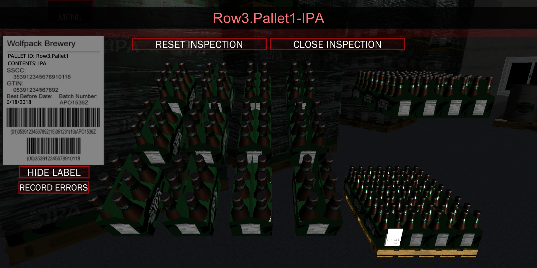Inspection view of one of the pallets